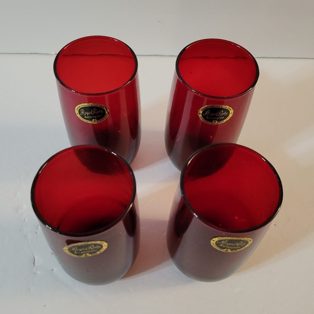 Vintage Anchor Hocking Tumbler Glasses Set Of 4 Ruby Red